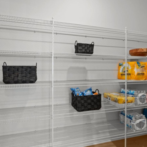a kitchen pantry with shelves